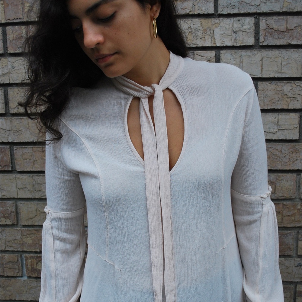 Cream Tie-neck Tunic
